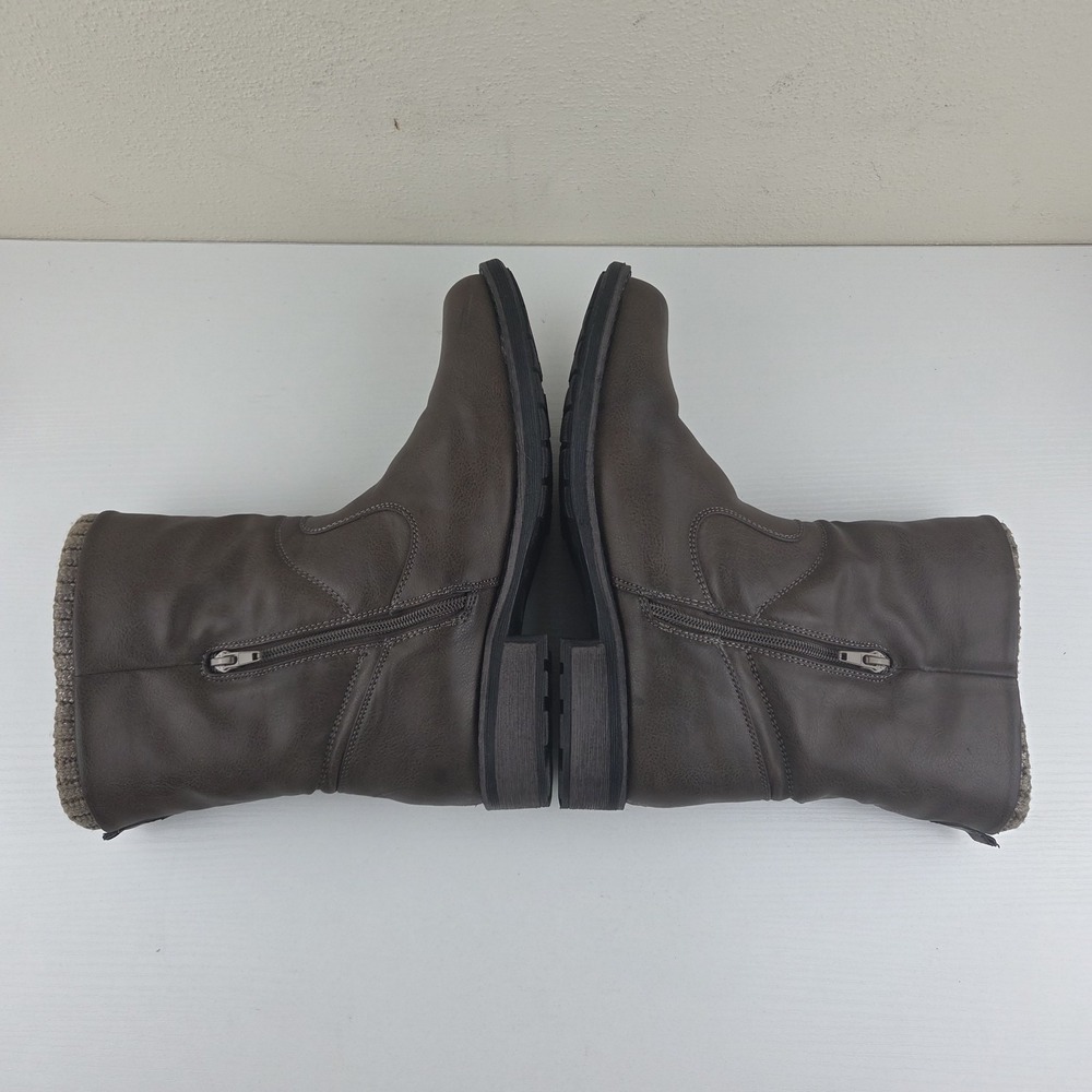 Muk Luks Crumpet Brown Faux Leather‎ Lined Side Zip/Snap Heel Boots Womens Sz 10 - Picture 9 of 14